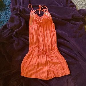 Orange Old Navy romper, small. Ties in back, waist-cinch tie, pockets.
